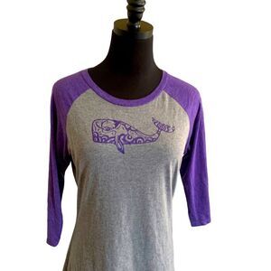 Gray Raglan Tee with Purple Sleeves & Whale Graphic by District Made